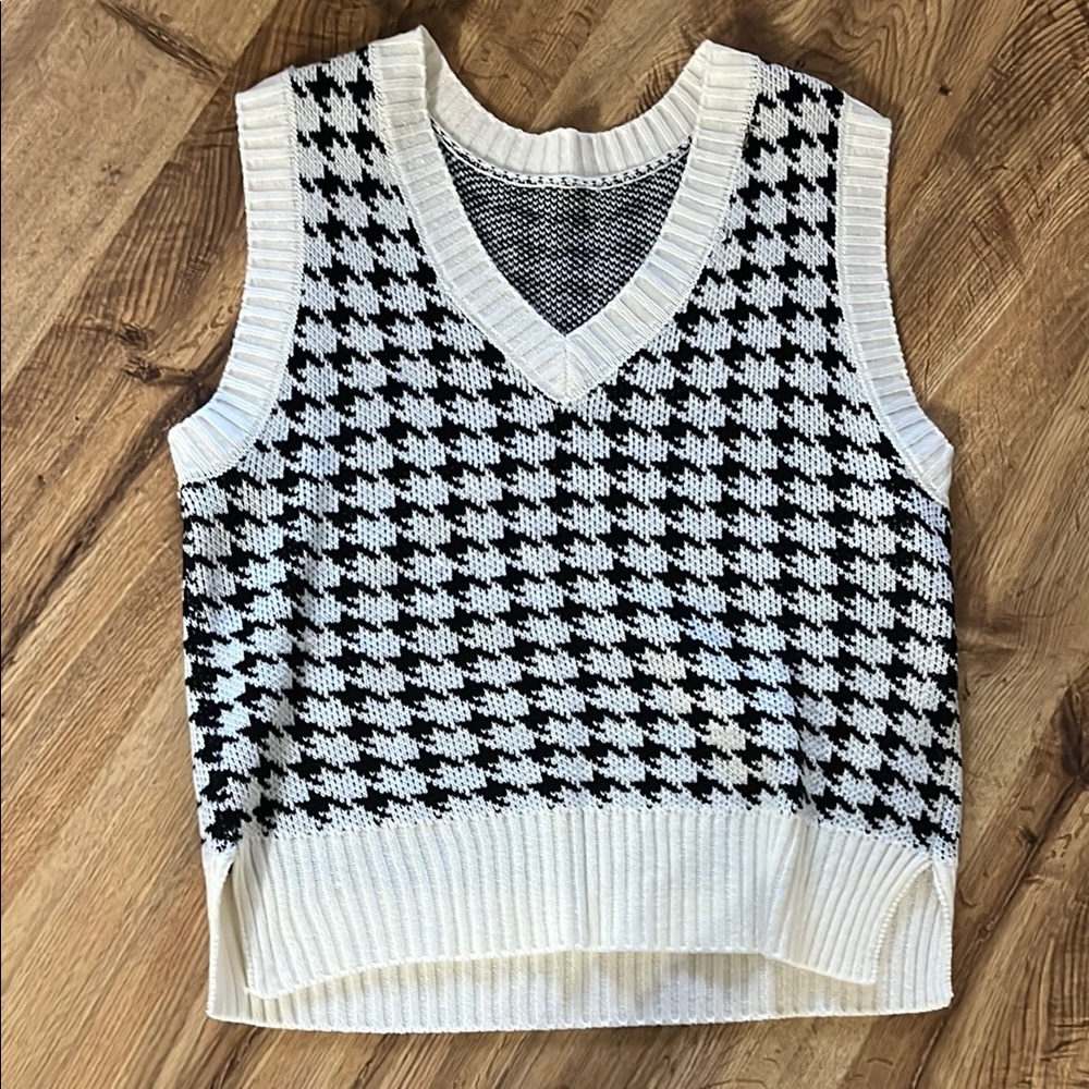 Black and White Houndstooth Sweater Vest